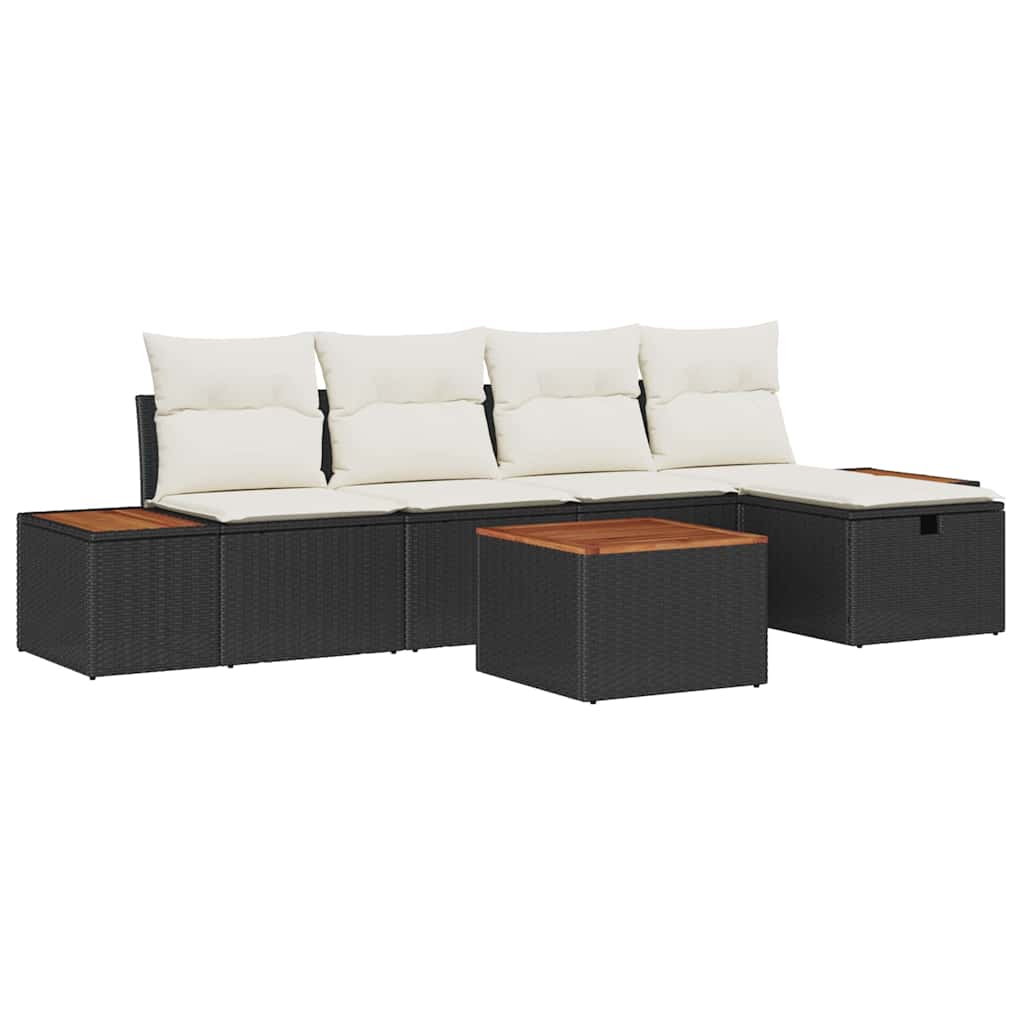 Garten-Sofa-Set mit Kissen 6 pcs Schwarz Poly Rattan