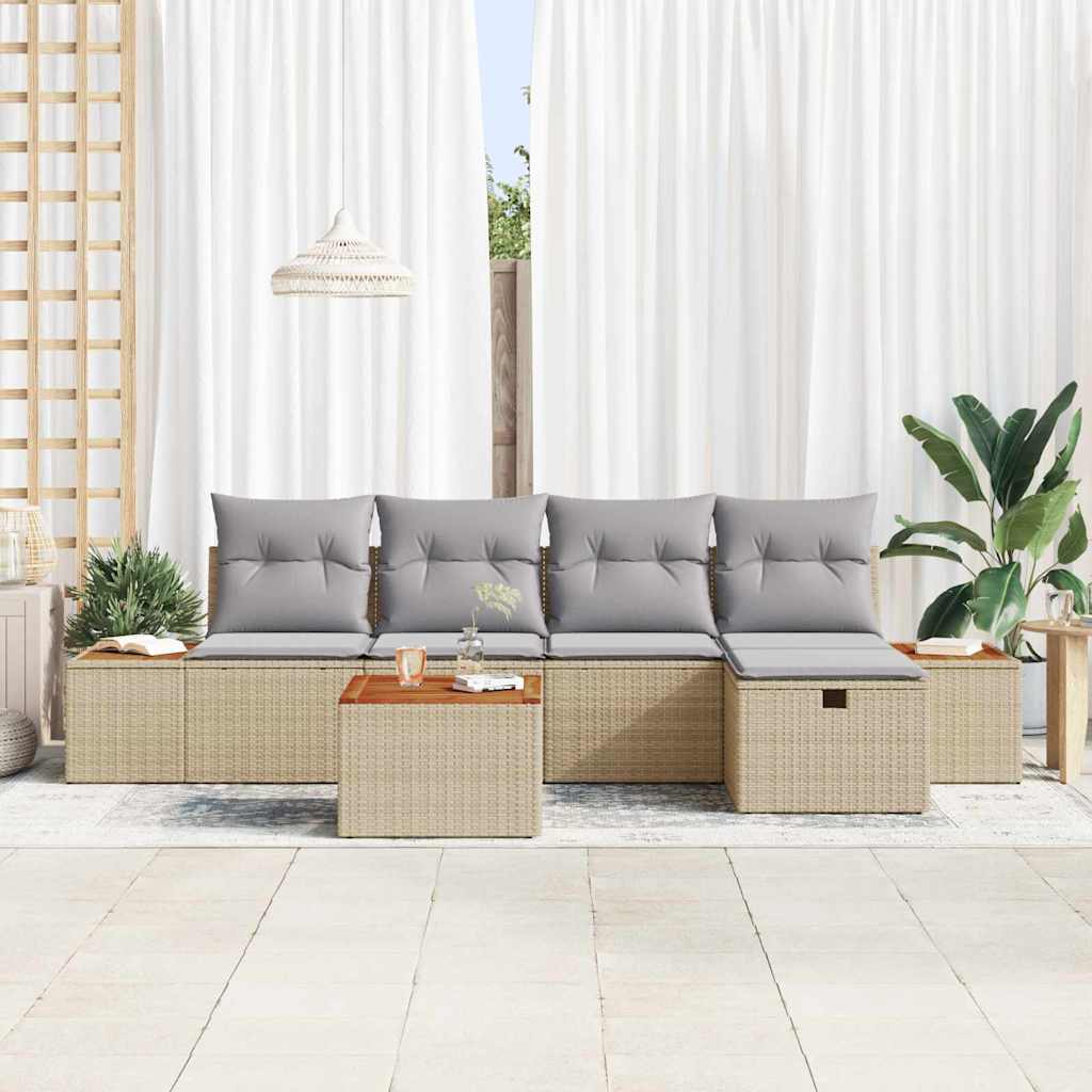 Garten-Sofa-Set mit Kissen 6 pcs Beige Poly Rattan