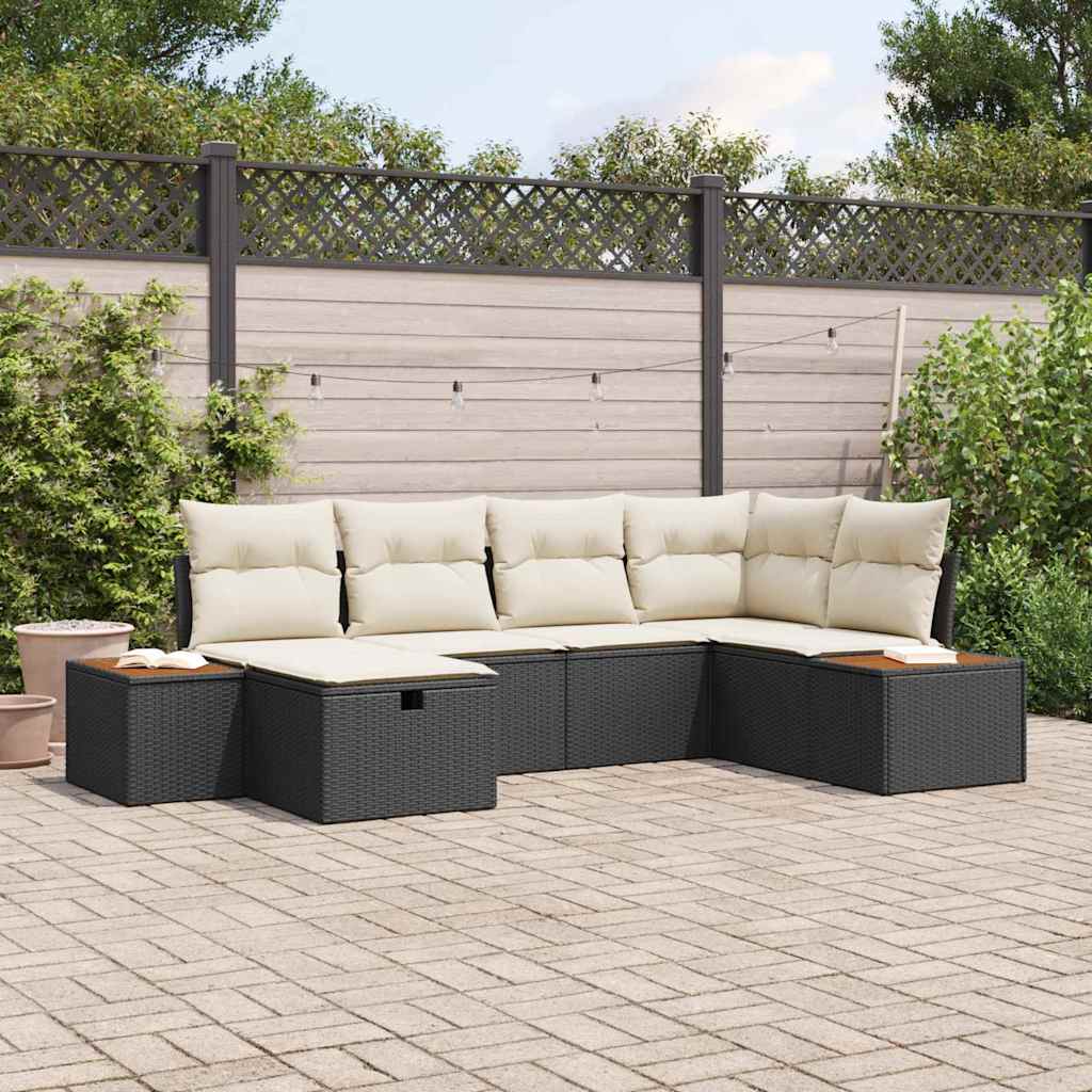 Gartensofa-set mit Kissen mit Speicher Schwarz Poly-Rattan
