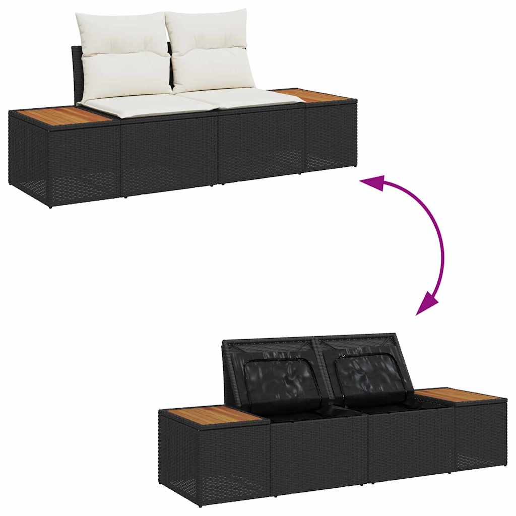 Gartensofa-set mit Kissen mit Speicher Schwarz Poly-Rattan