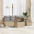 Garten-Sofa-Set mit Kissen mit Speicher 6 pcs Beige Poly Rattan