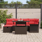 Garten-Sofa-Set mit Kissen mit Speicher 7 pcs Braun Poly Rattan