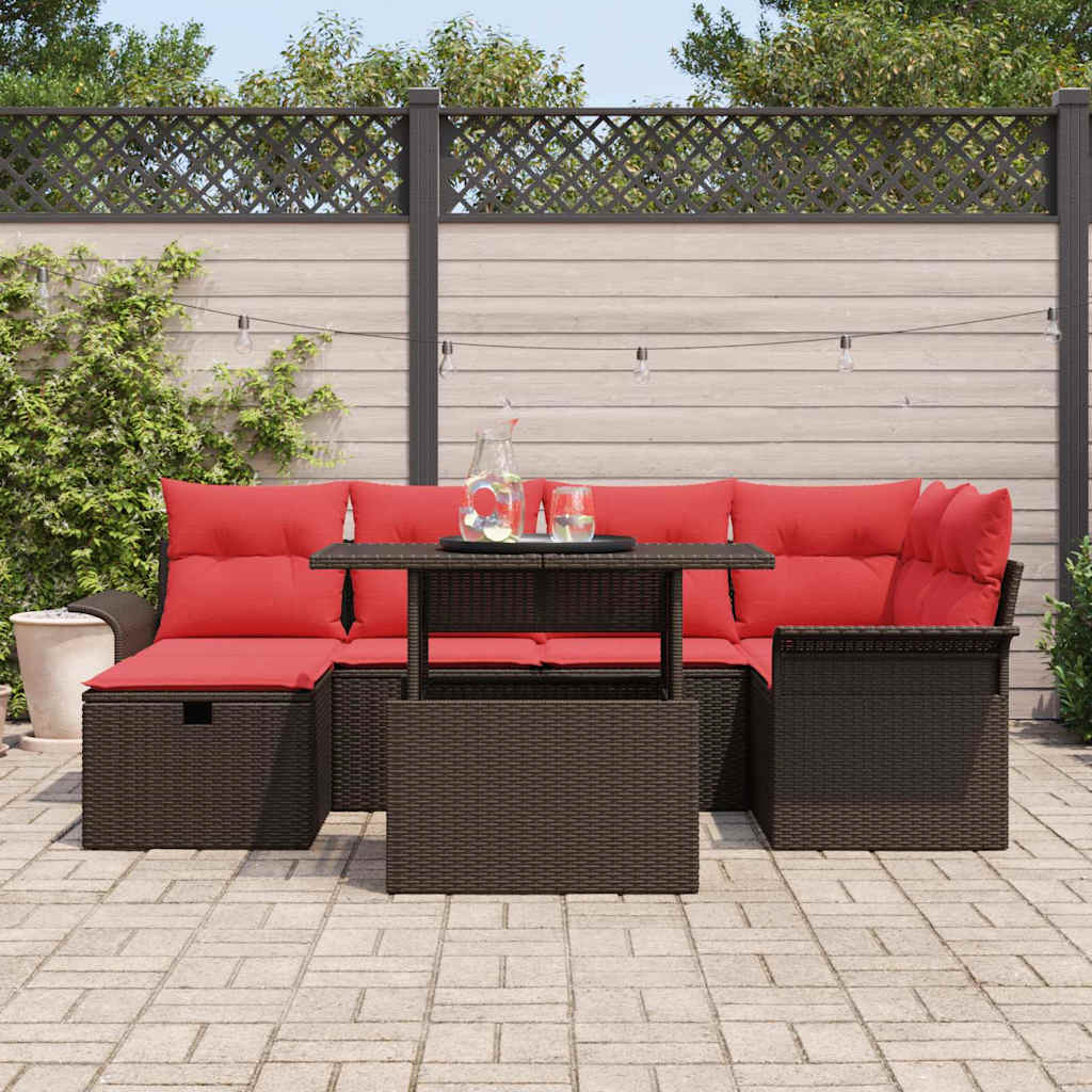 Garten-Sofa-Set mit Kissen mit Speicher 7 pcs Braun Poly Rattan