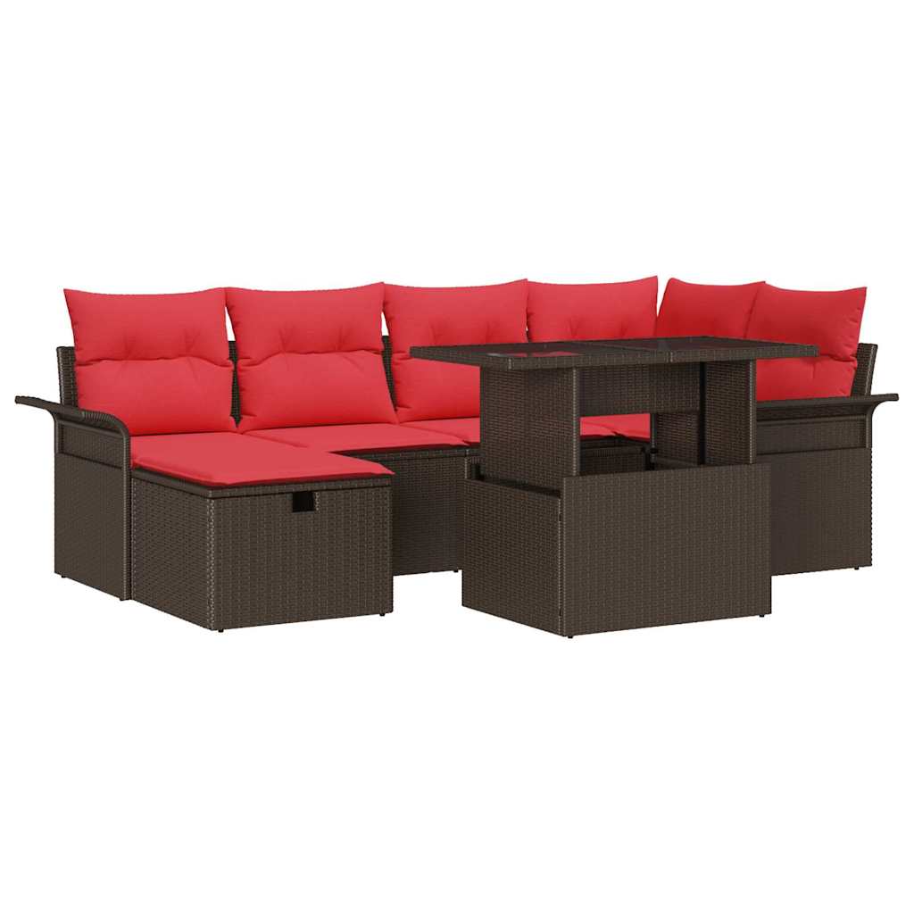 Garten-Sofa-Set mit Kissen mit Speicher 7 pcs Braun Poly Rattan