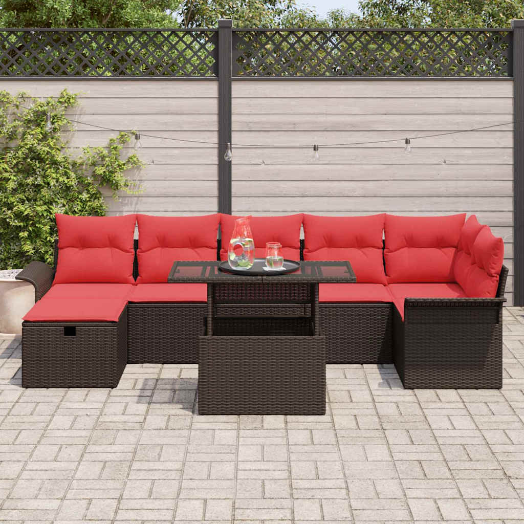 Garten-Sofa-Set mit Kissen mit Speicher 8 pcs Braun Poly Rattan