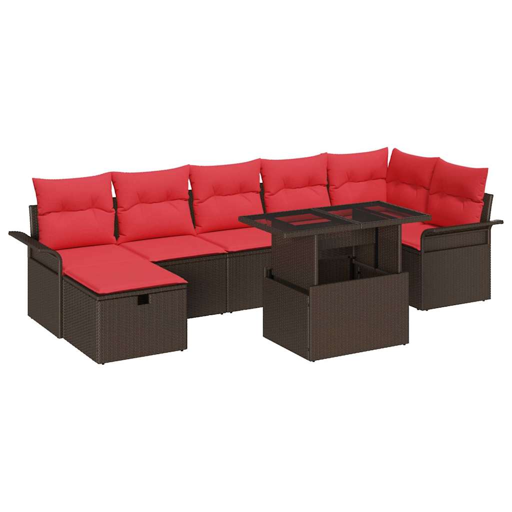 Garten-Sofa-Set mit Kissen mit Speicher 8 pcs Braun Poly Rattan