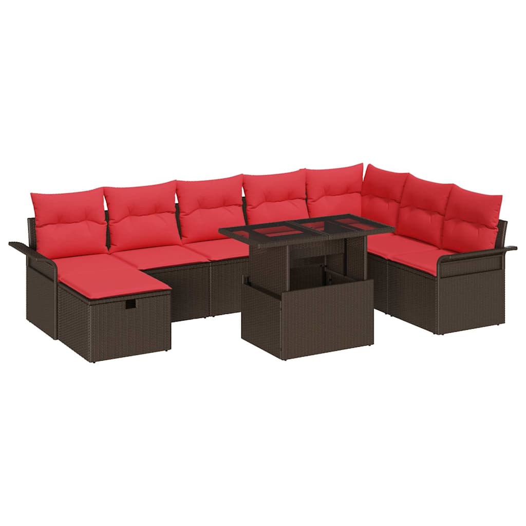 Garten-Sofa-Set mit Kissen mit Speicher 9 pcs Braun Poly Rattan