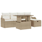 Garten-Sofa-Set mit Kissen mit Speicher 6 pcs Beige Poly Rattan