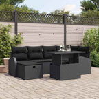 Garten-Sofa-Set mit Kissen 7 pcs Schwarz Poly Rattan