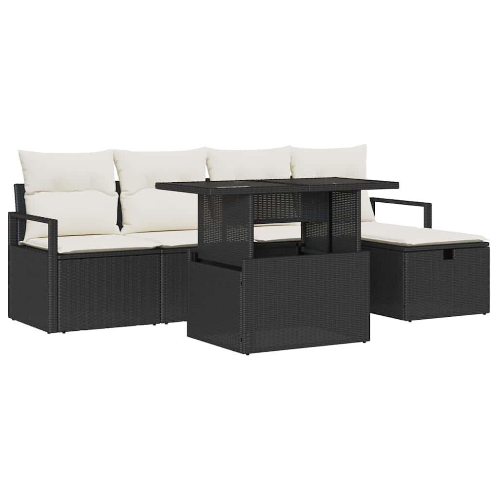 Garten-Sofa-Set mit Kissen 6 pcs Schwarz Poly Rattan