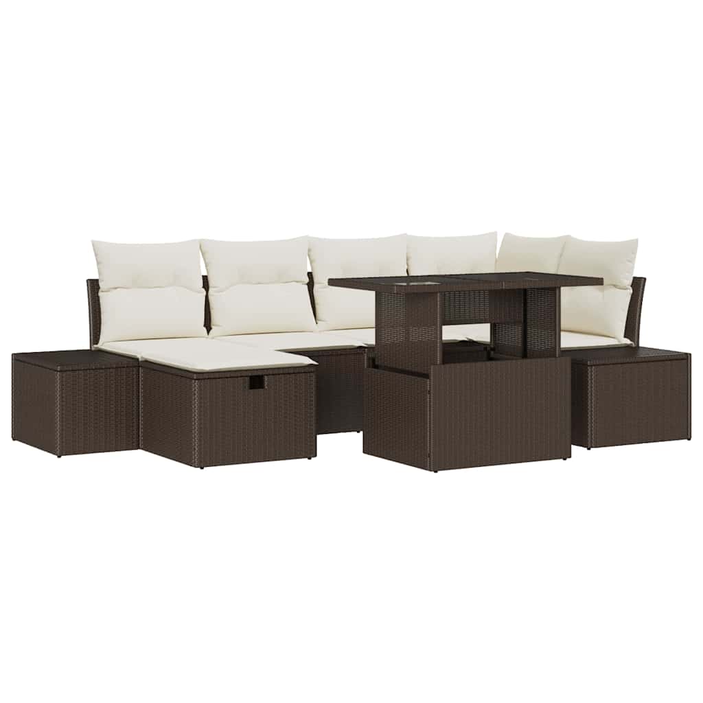 Garten-Sofa-Set 7 pcs Braun Poly-Rattan