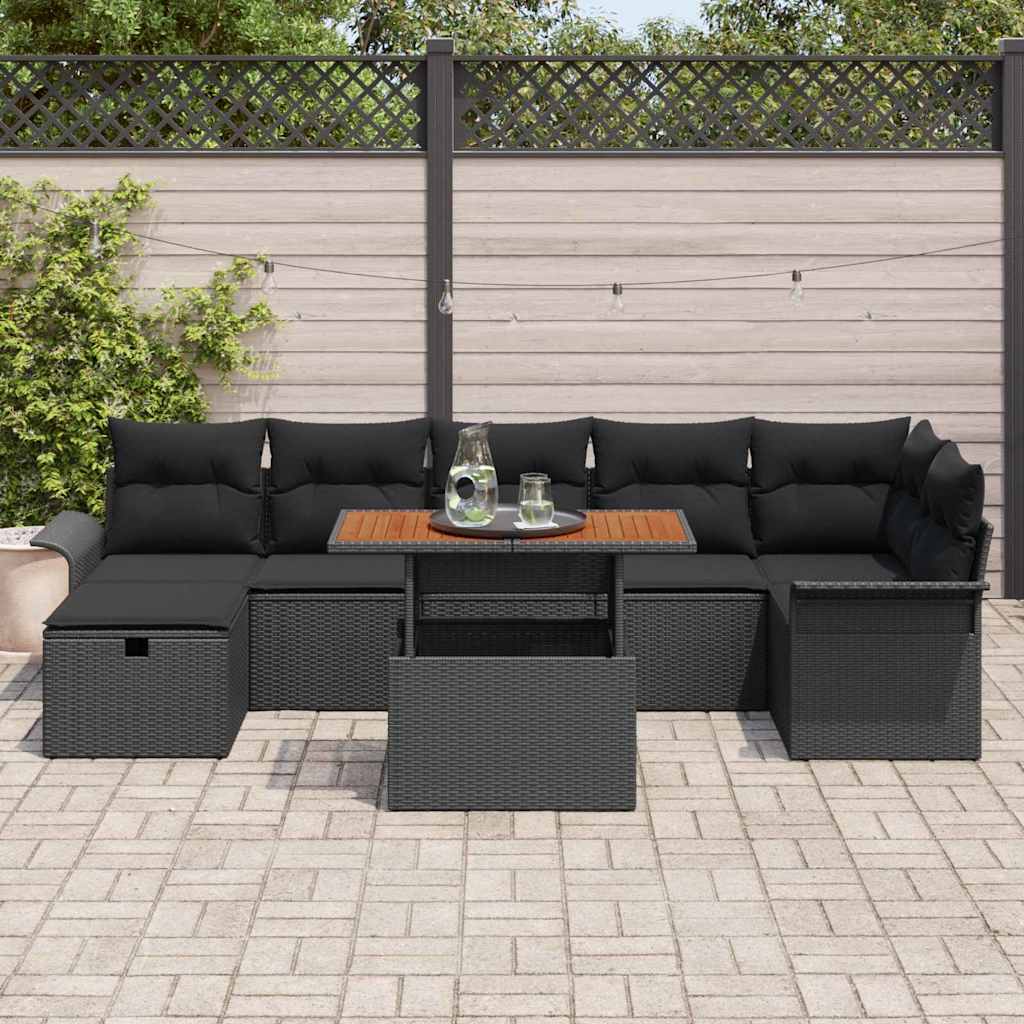 Garten-Sofa-Set 8 pcs Schwarz Poly-Rattan