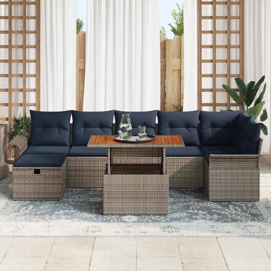 Garten-Sofa-Set 8 pcs Grau Poly-Rattan