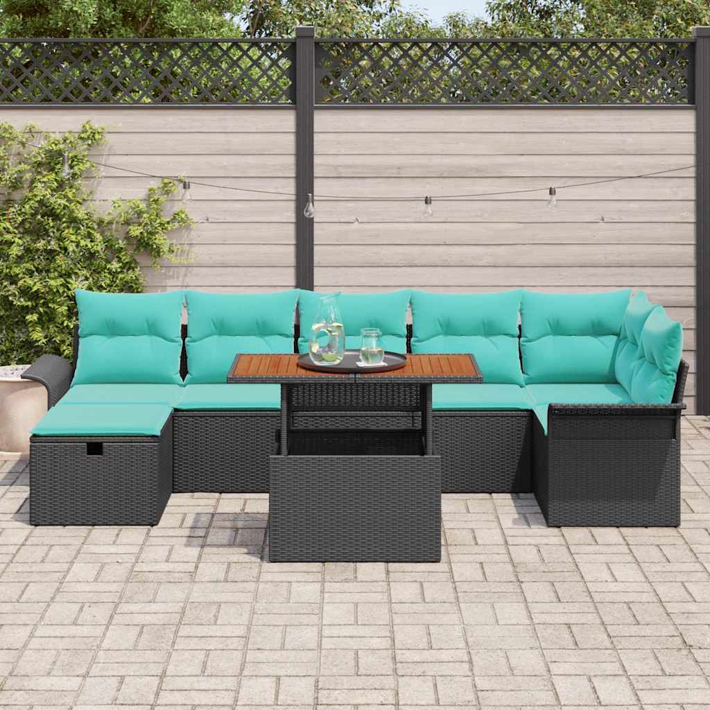 Garten-Sofa-Set 8 pcs Schwarz Poly-Rattan