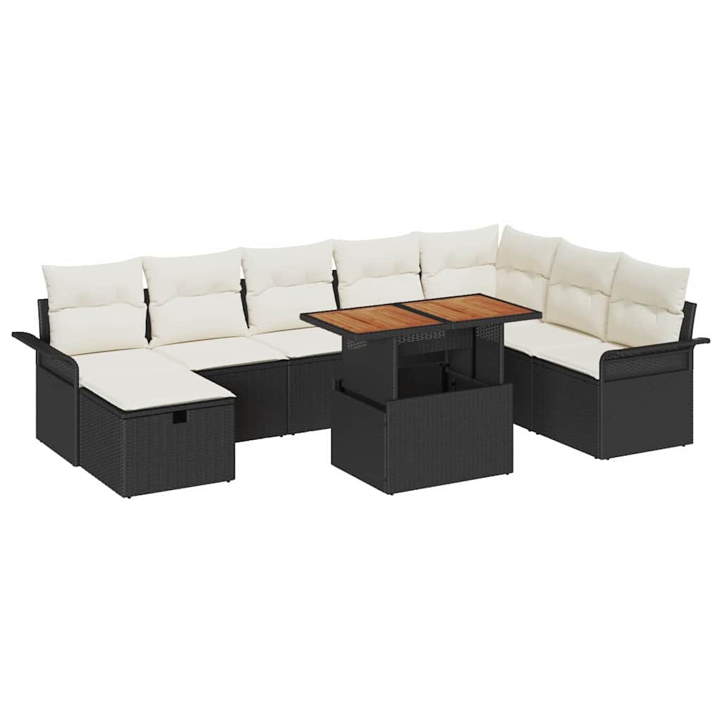 Garten-Sofa-Set 9 pcs Schwarz Poly-Rattan