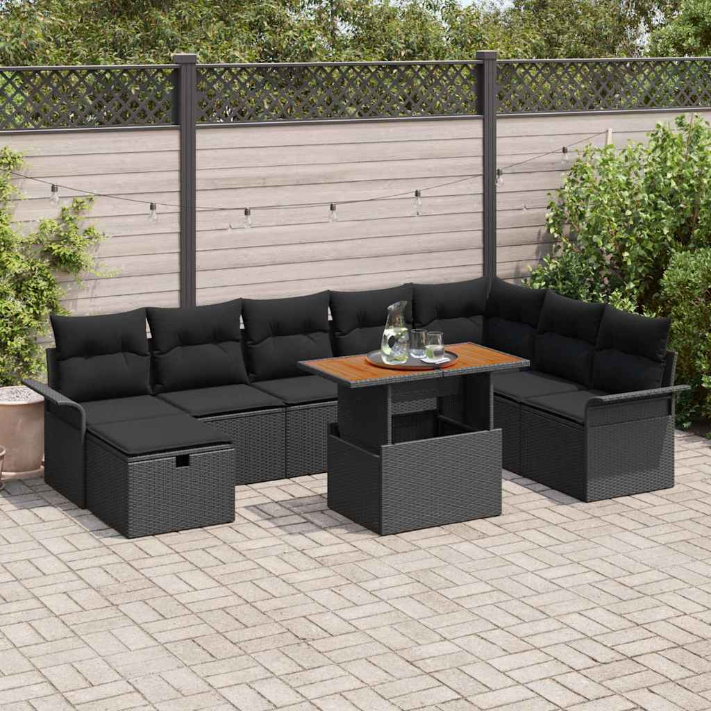 Garten-Sofa-Set 9 pcs Schwarz Poly-Rattan