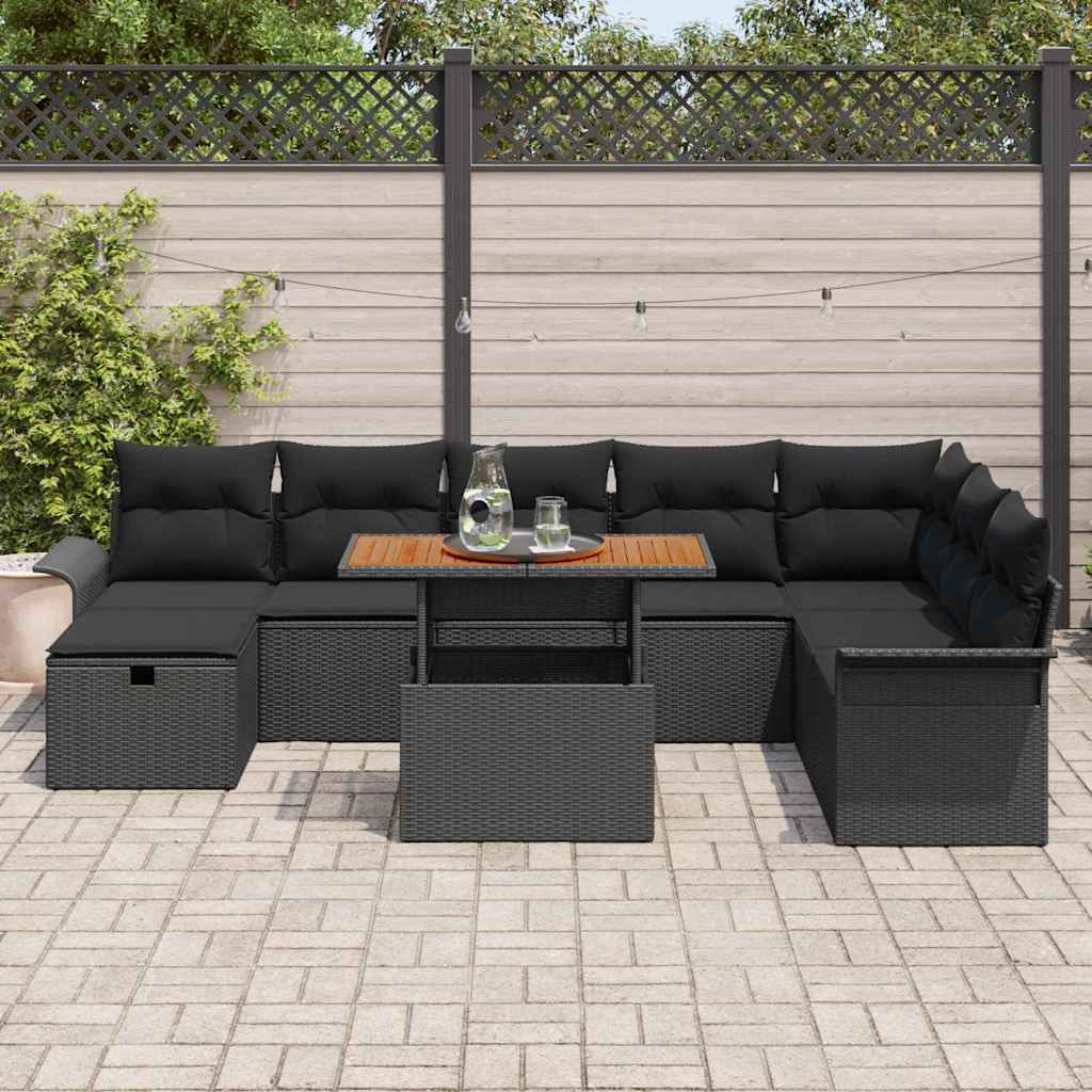 Garten-Sofa-Set 9 pcs Schwarz Poly-Rattan