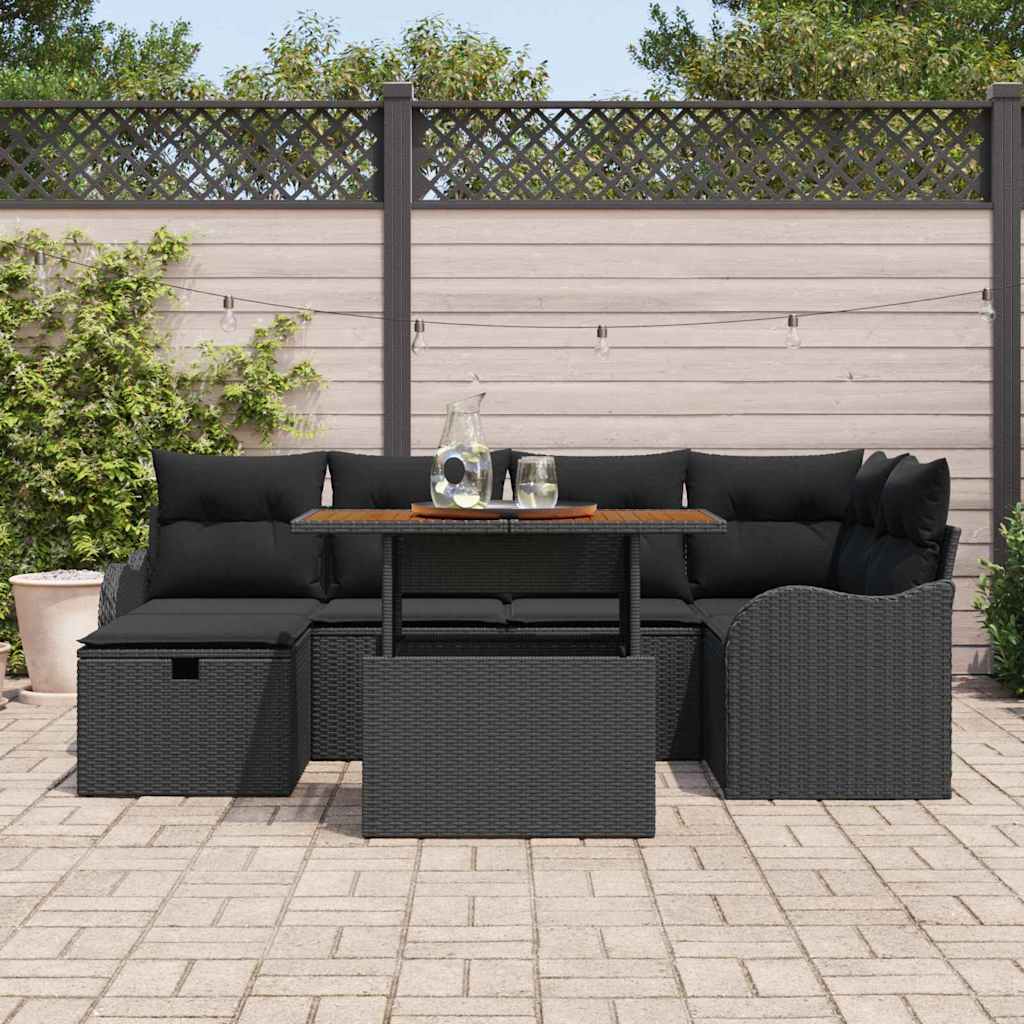 Garten-Sofa-Set 7 pcs Schwarz Poly-Rattan