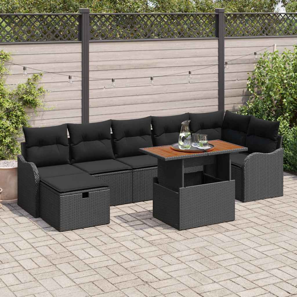 Garten-Sofa-Set mit Speicher 8 pcs Schwarz Poly Rattan