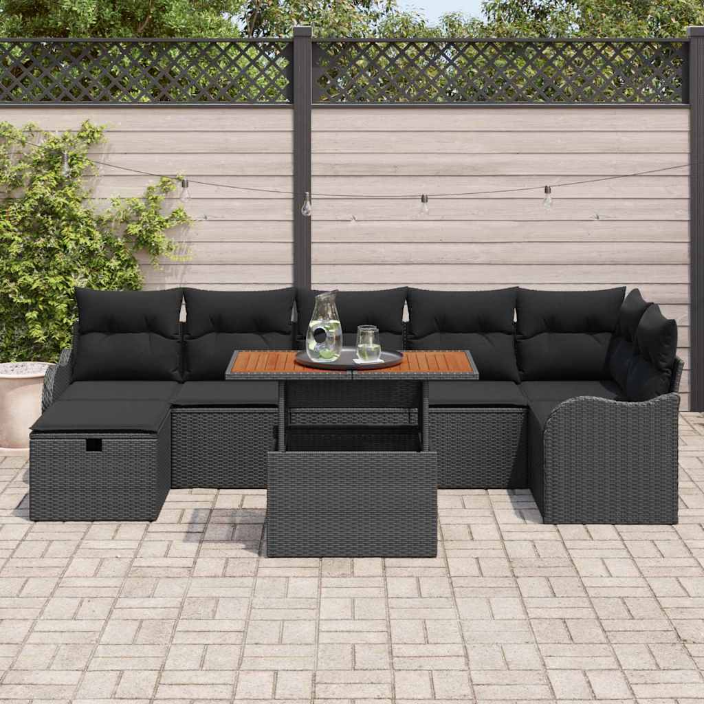 Garten-Sofa-Set mit Speicher 8 pcs Schwarz Poly Rattan