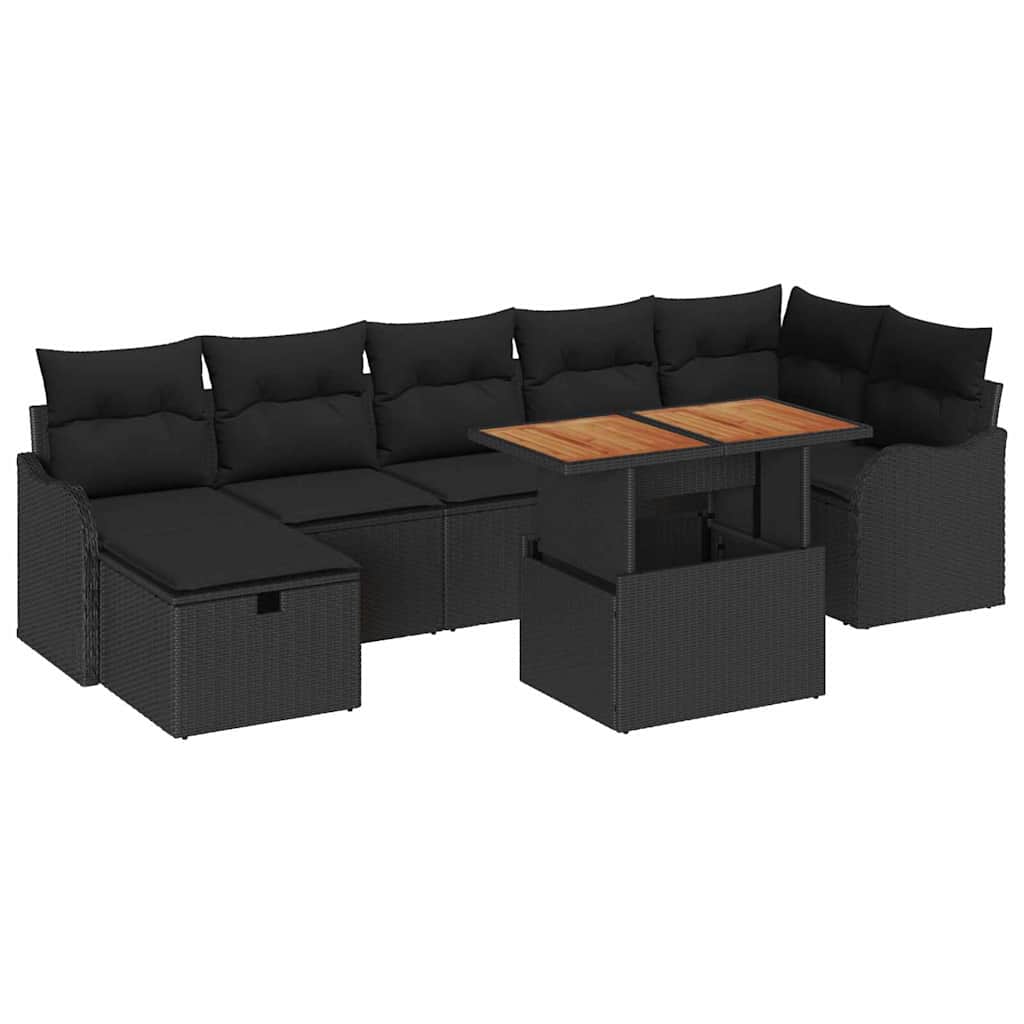 Garten-Sofa-Set mit Speicher 8 pcs Schwarz Poly Rattan