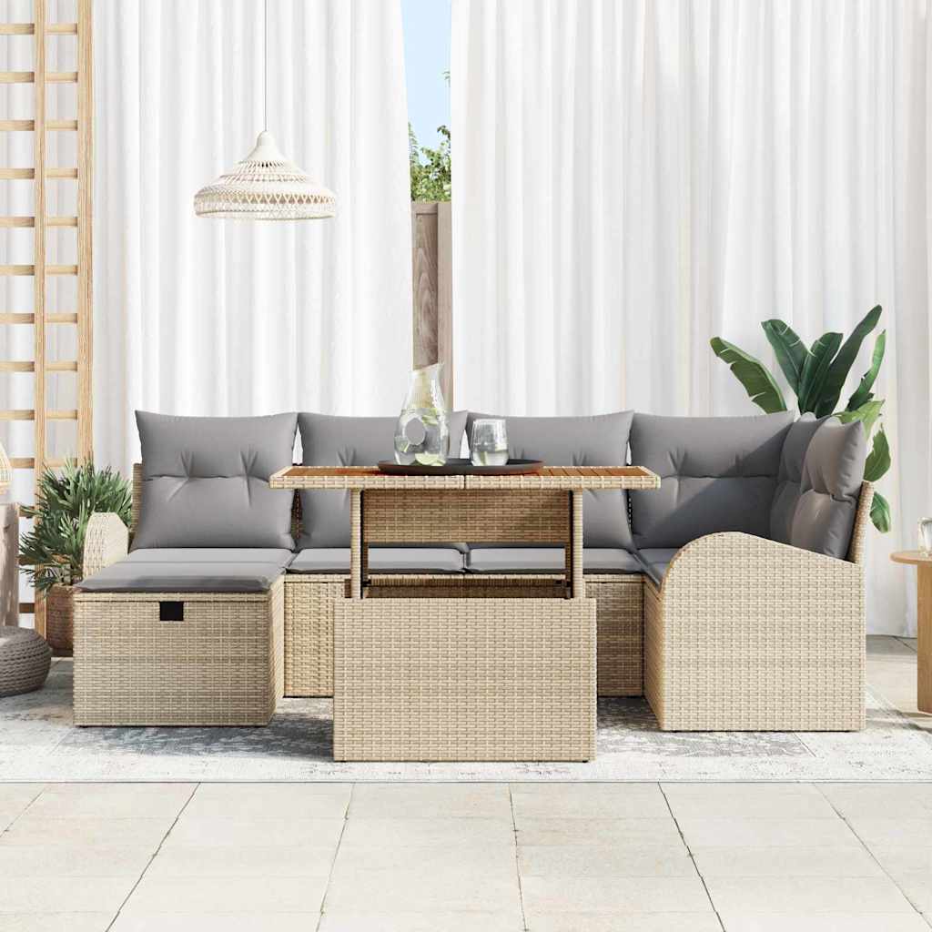 Garten-Sofa-Set 7 pcs Beige Poly-Rattan