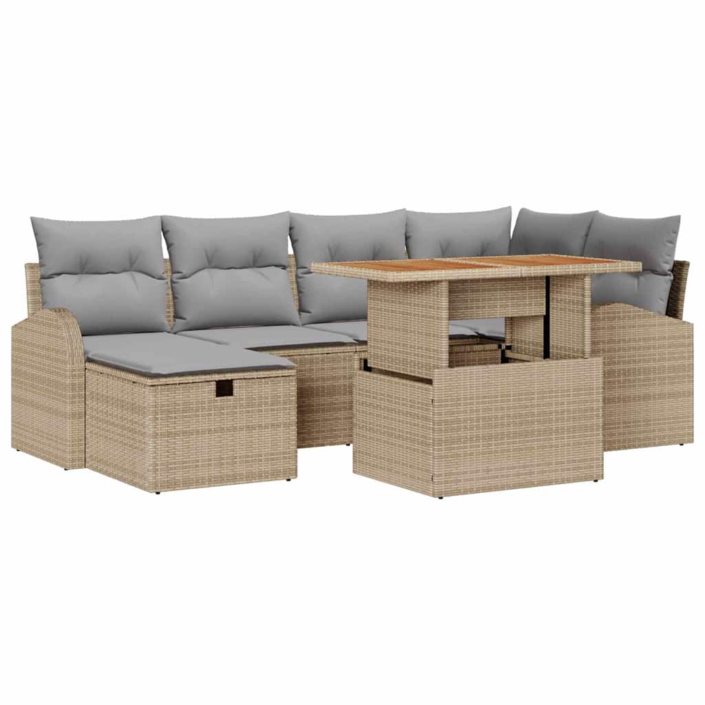 Garten-Sofa-Set 7 pcs Beige Poly-Rattan