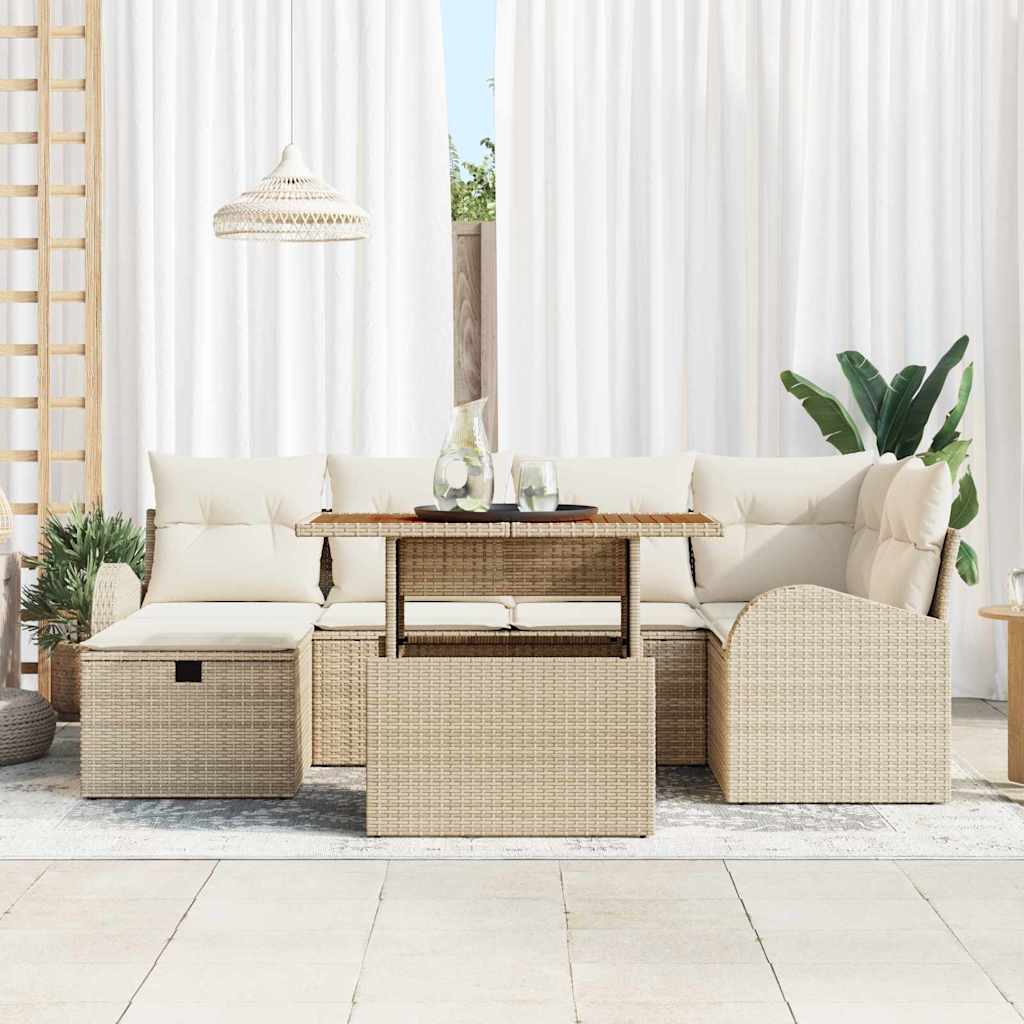 Garten-Sofa-Set 7 pcs Beige Poly-Rattan
