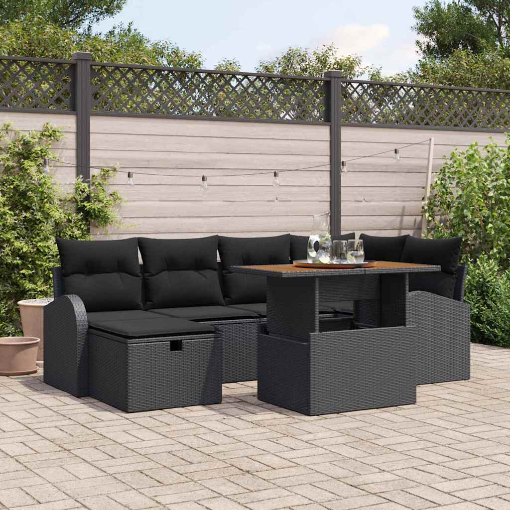 Garten-Sofa-Set 7 pcs Schwarz Poly-Rattan