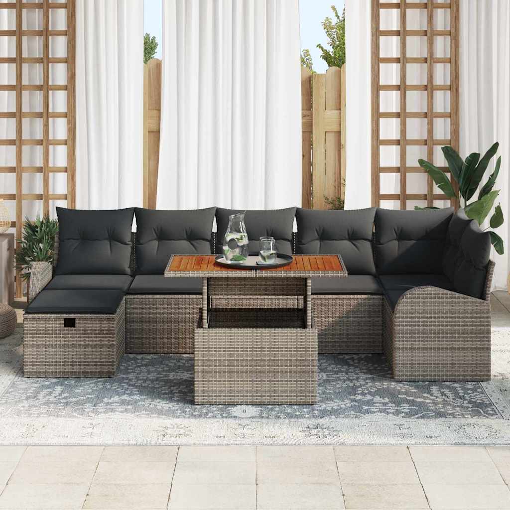 Garten-Sofa-Set 8 pcs Grau Poly-Rattan