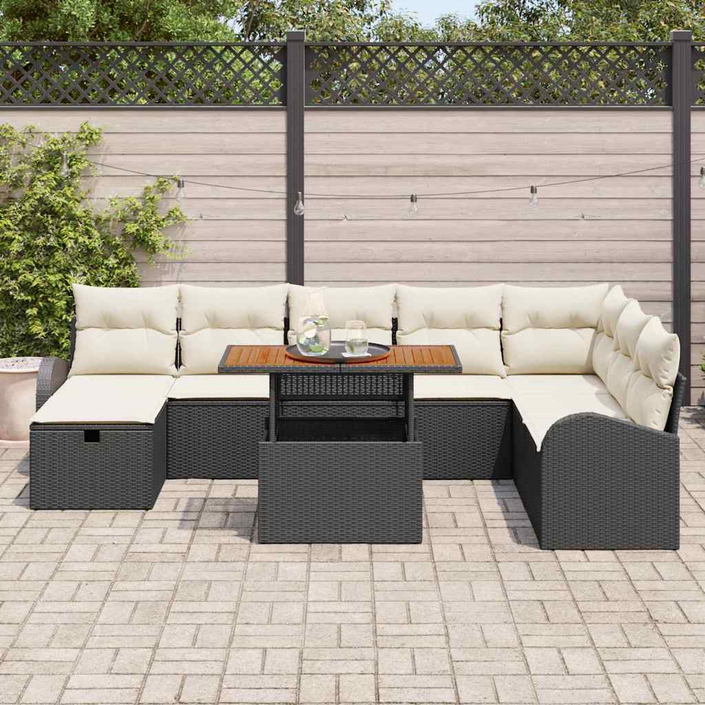 Garten-Sofa-Set mit Kissen 9 pcs Schwarz Poly-Rattan