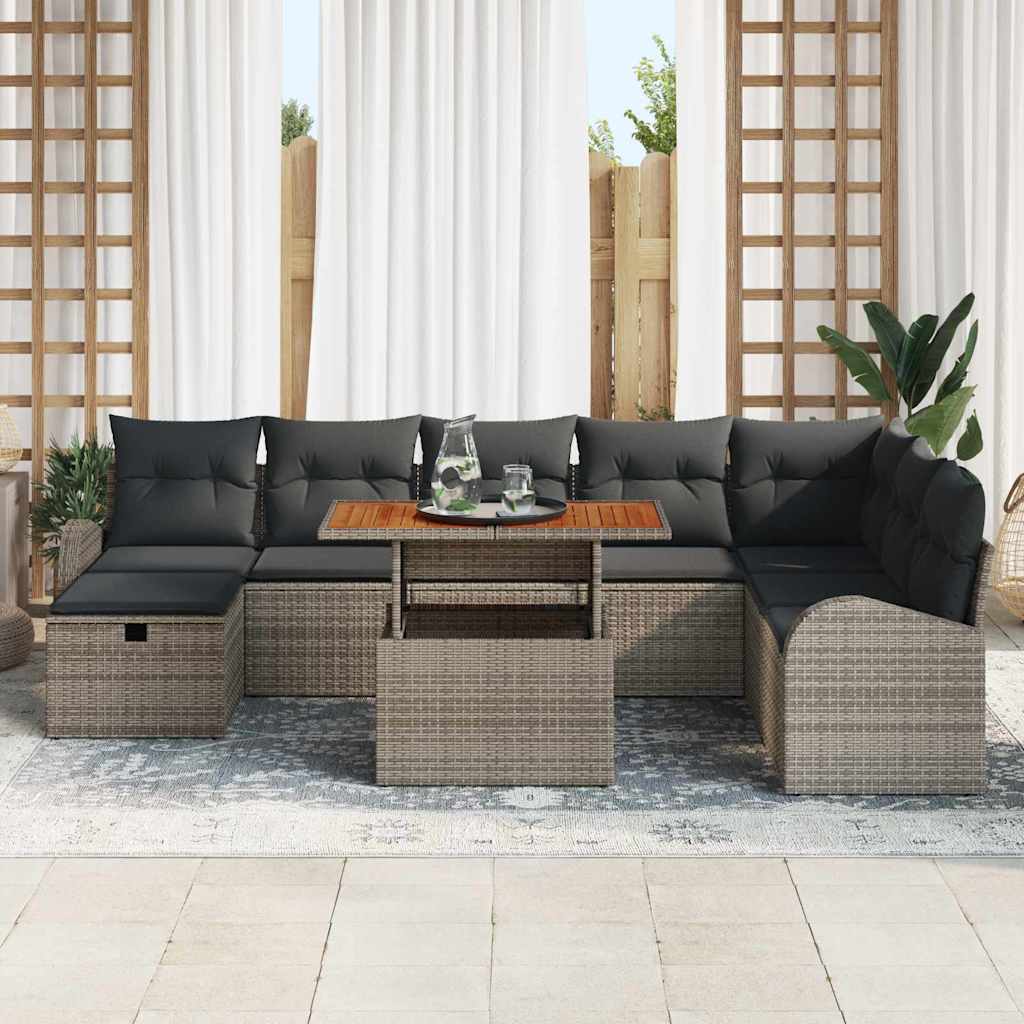 Garten-Sofa-Set 9 pcs Grau Poly-Rattan