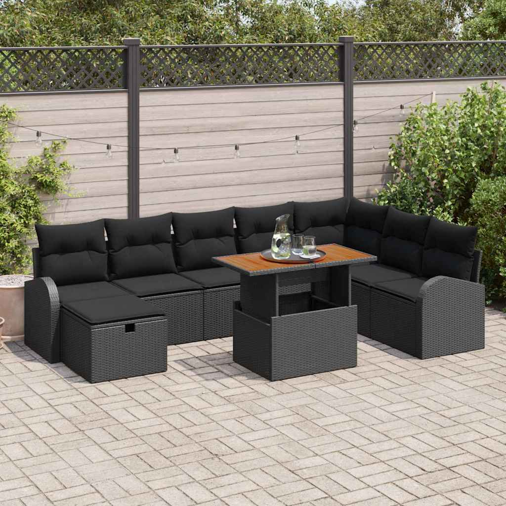Garten-Sofa-Set 9 pcs Schwarz Poly-Rattan