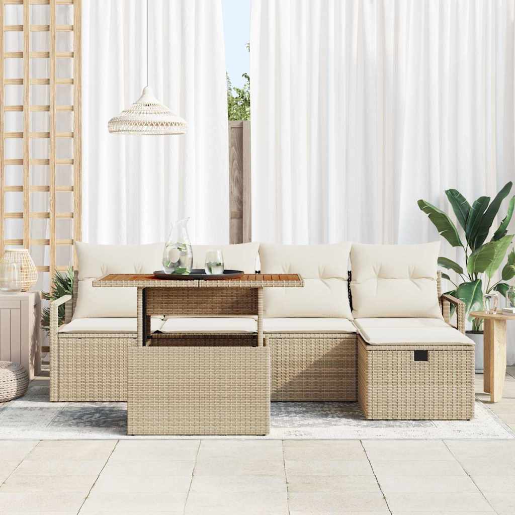 Garten-Sofa-Set 6 pcs Beige Poly-Rattan