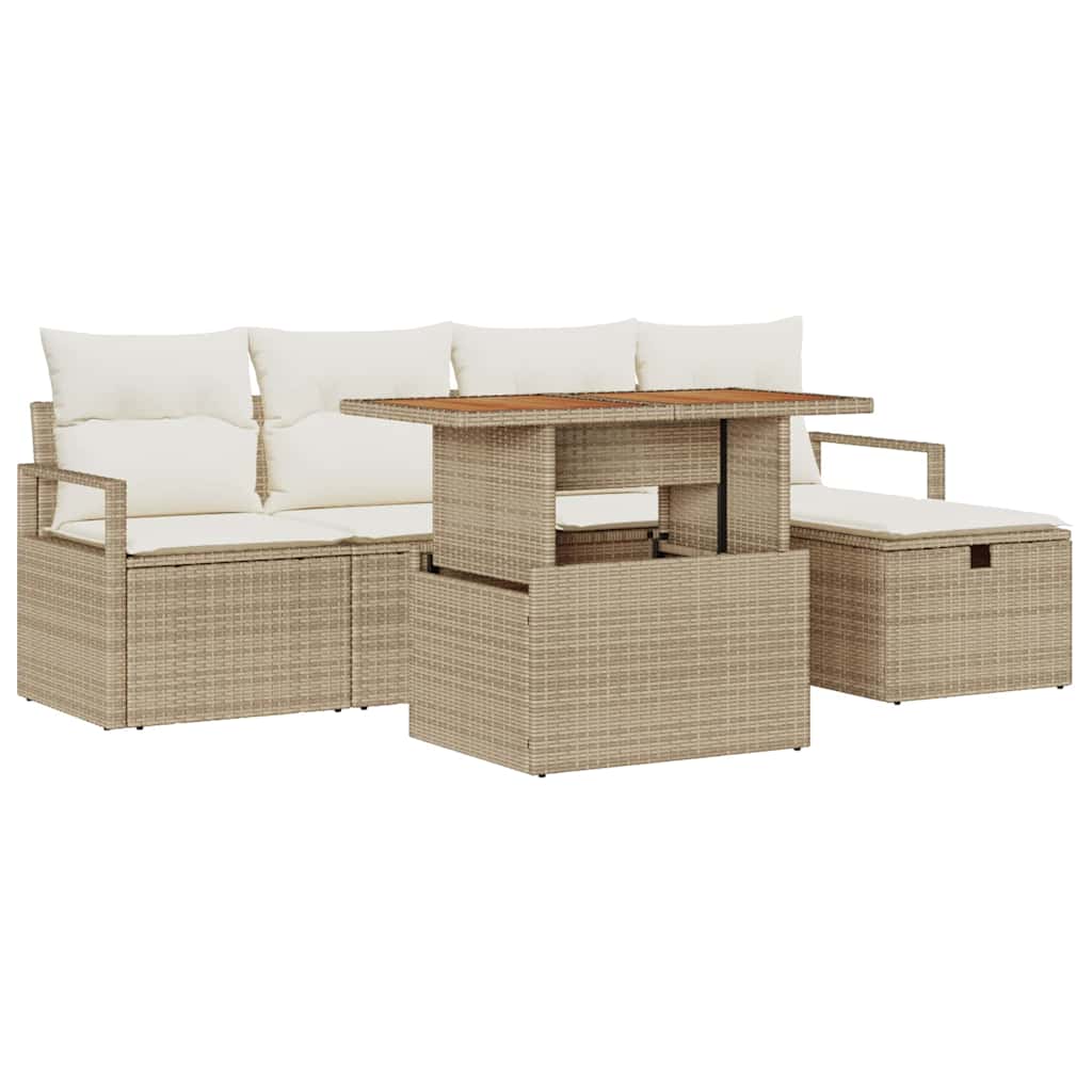Garten-Sofa-Set 6 pcs Beige Poly-Rattan