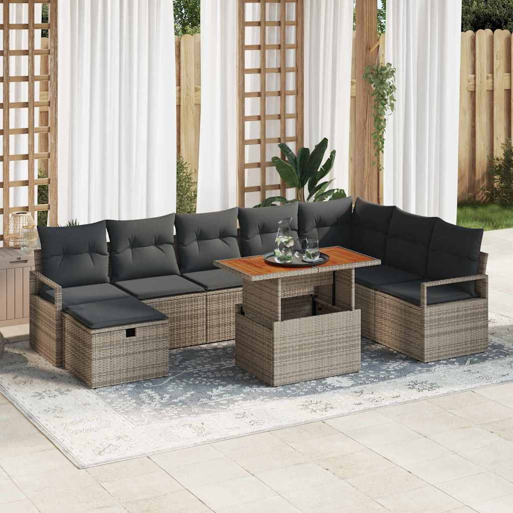 Garten-Sofa-Set 9 pcs Grau Poly-Rattan