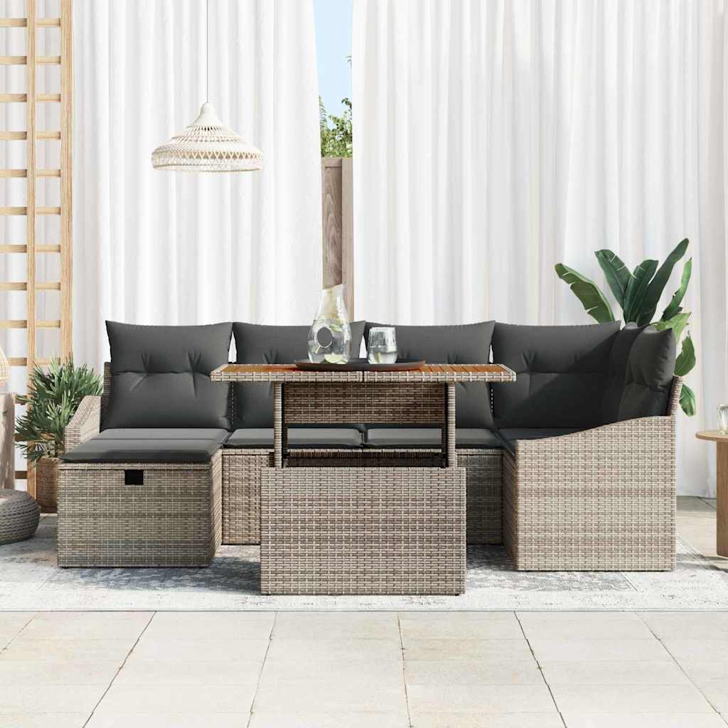 Garten-Sofa-Set 7 pcs Grau Poly-Rattan