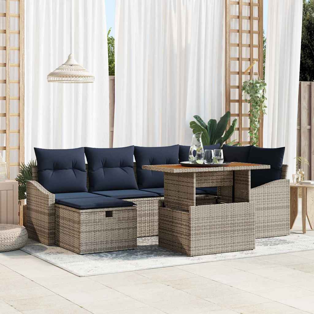 Garten-Sofa-Set 7 pcs Grau Poly-Rattan