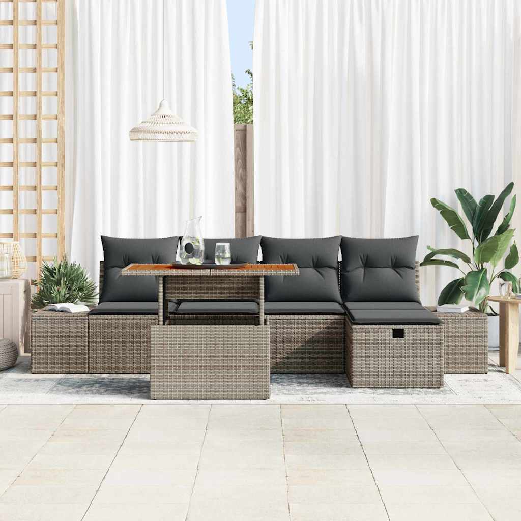 Garten-Sofa-Set 6 pcs Grau Poly-Rattan