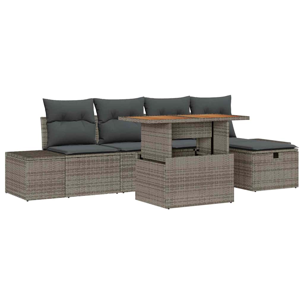 Garten-Sofa-Set 6 pcs Grau Poly-Rattan
