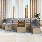Garten-Sofa-Set mit Speicher 9 pcs Beige Poly Rattan