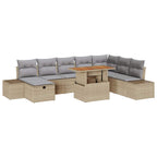Garten-Sofa-Set mit Speicher 9 pcs Beige Poly Rattan