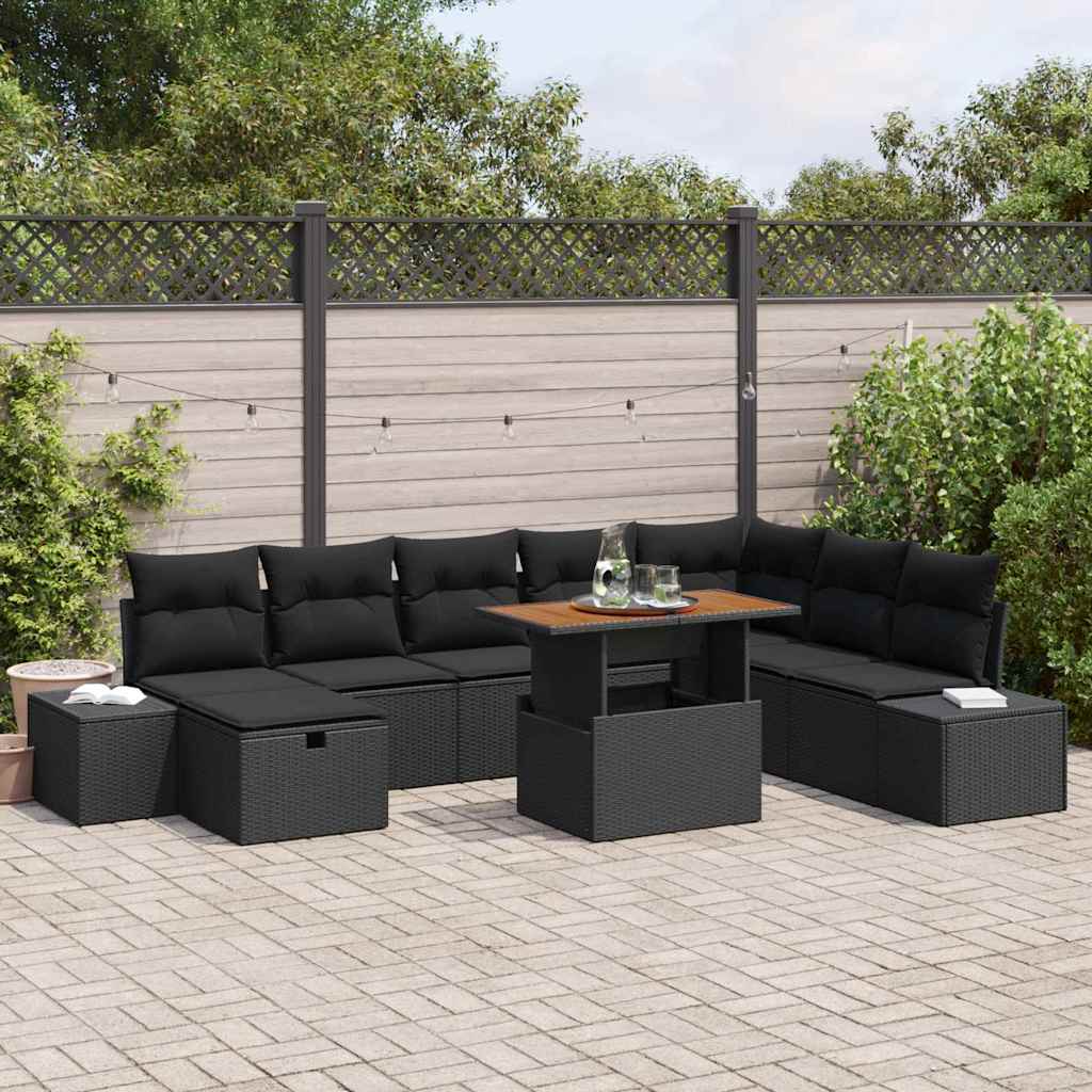 Garten-Sofa-Set mit Speicher 9 pcs Schwarz Poly Rattan