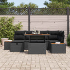 Garten-Sofa-Set 7 pcs Schwarz Poly-Rattan