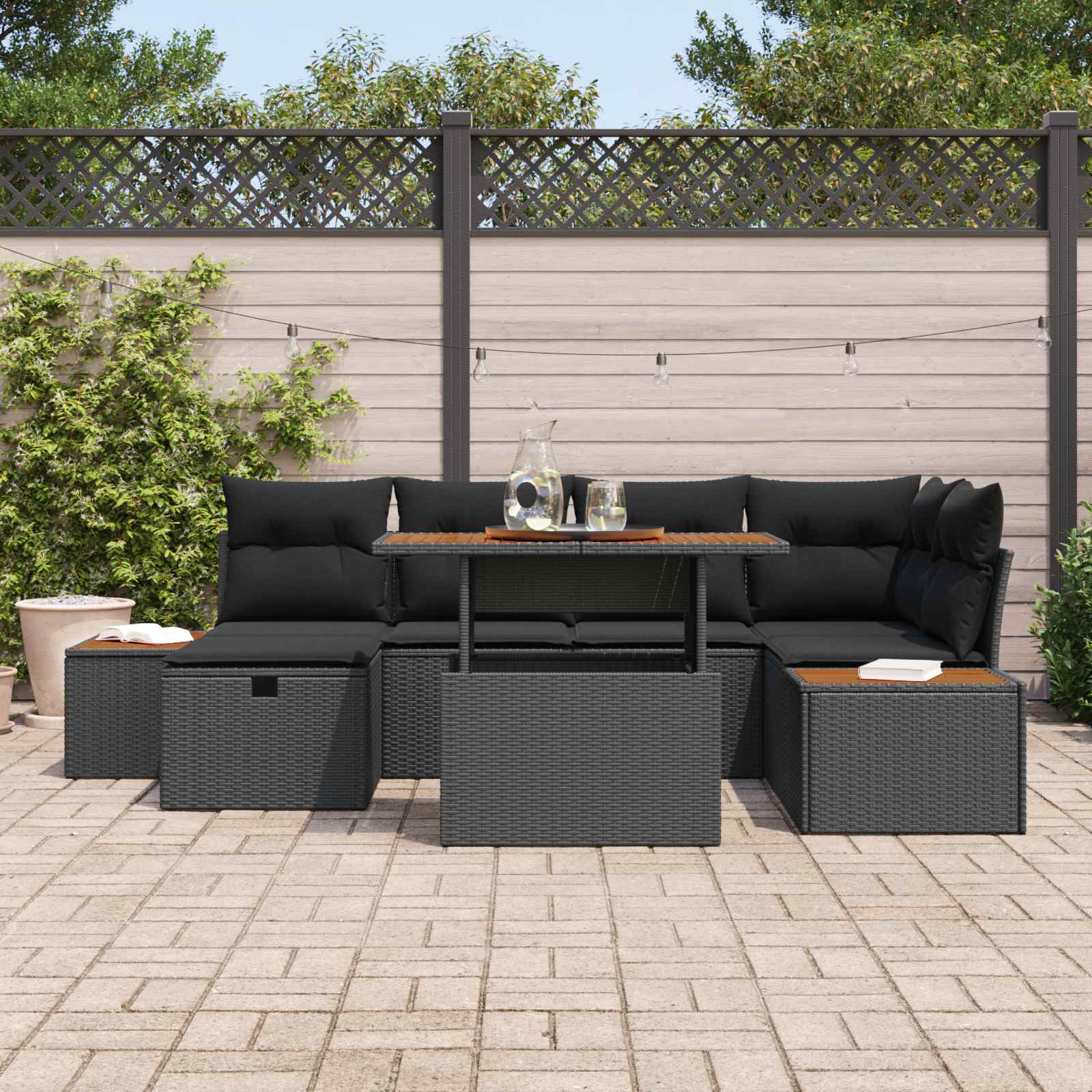 Garten-Sofa-Set 7 pcs Schwarz Poly-Rattan