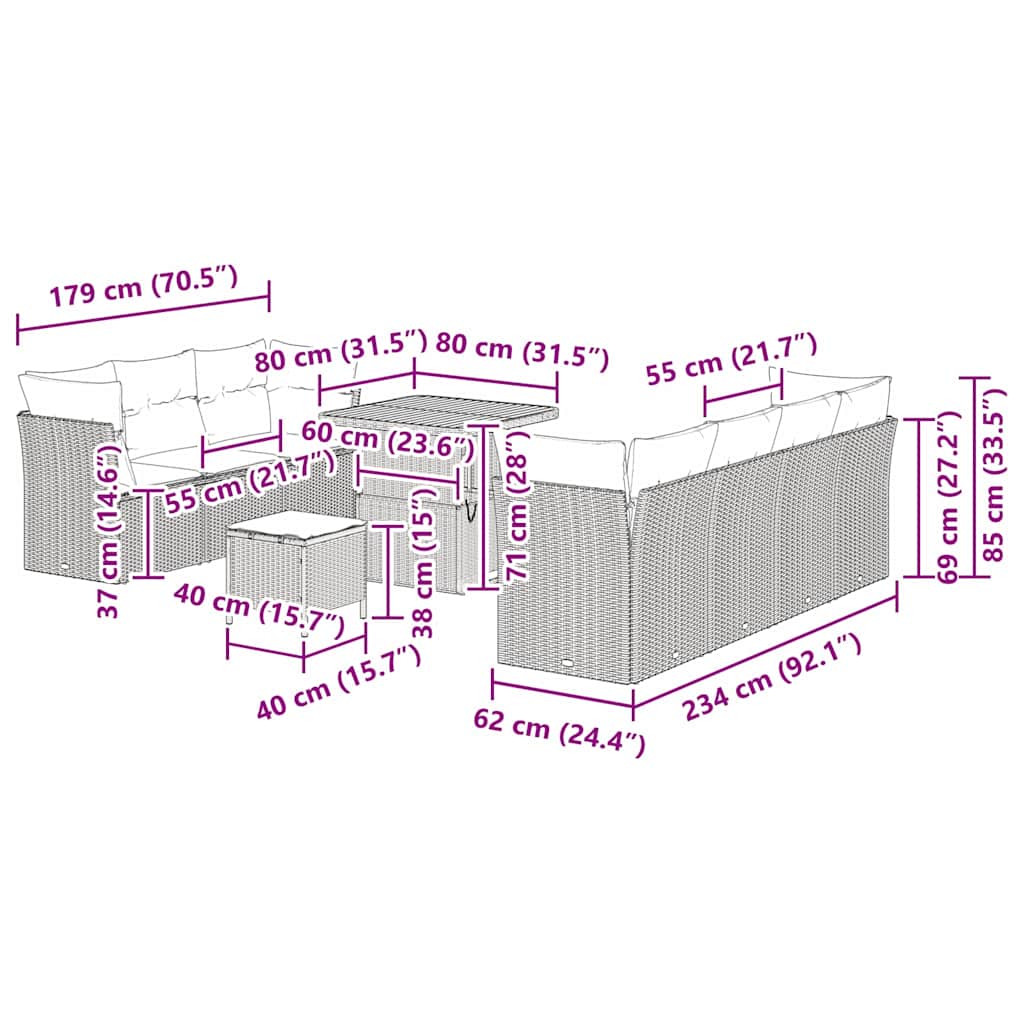Gartensofa-set 10 pcs Grau Poly-Rattan