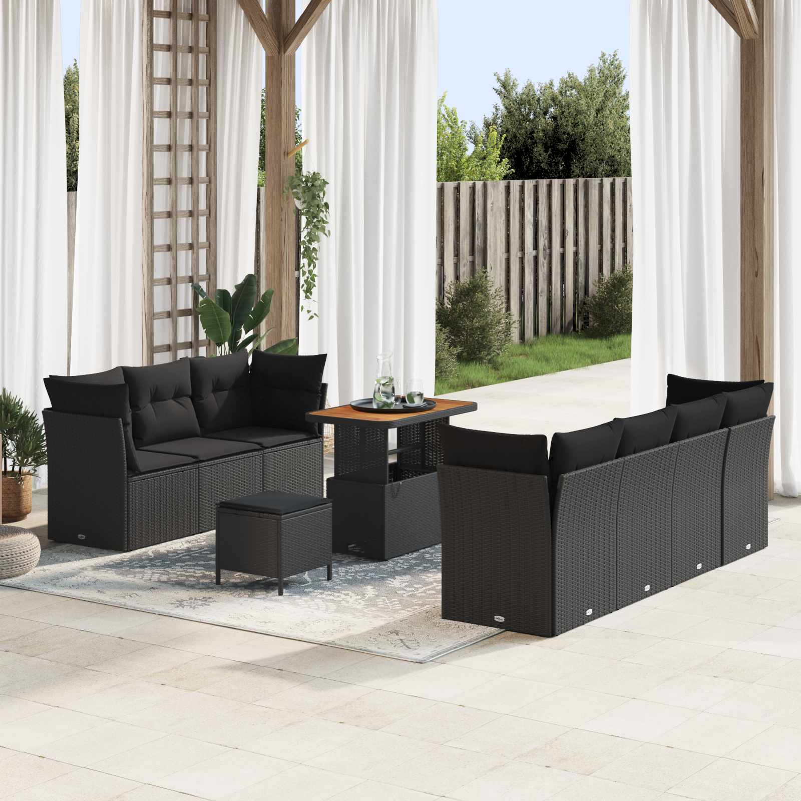 Gartensofa-set 10 pcs Schwarz Poly-Rattan
