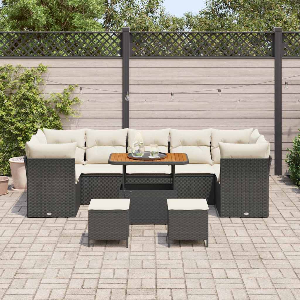 Gartensofa-set 10 pcs Schwarz Poly-Rattan