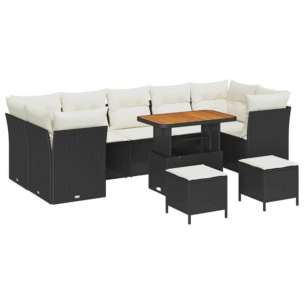 Gartensofa-set 10 pcs Schwarz Poly-Rattan