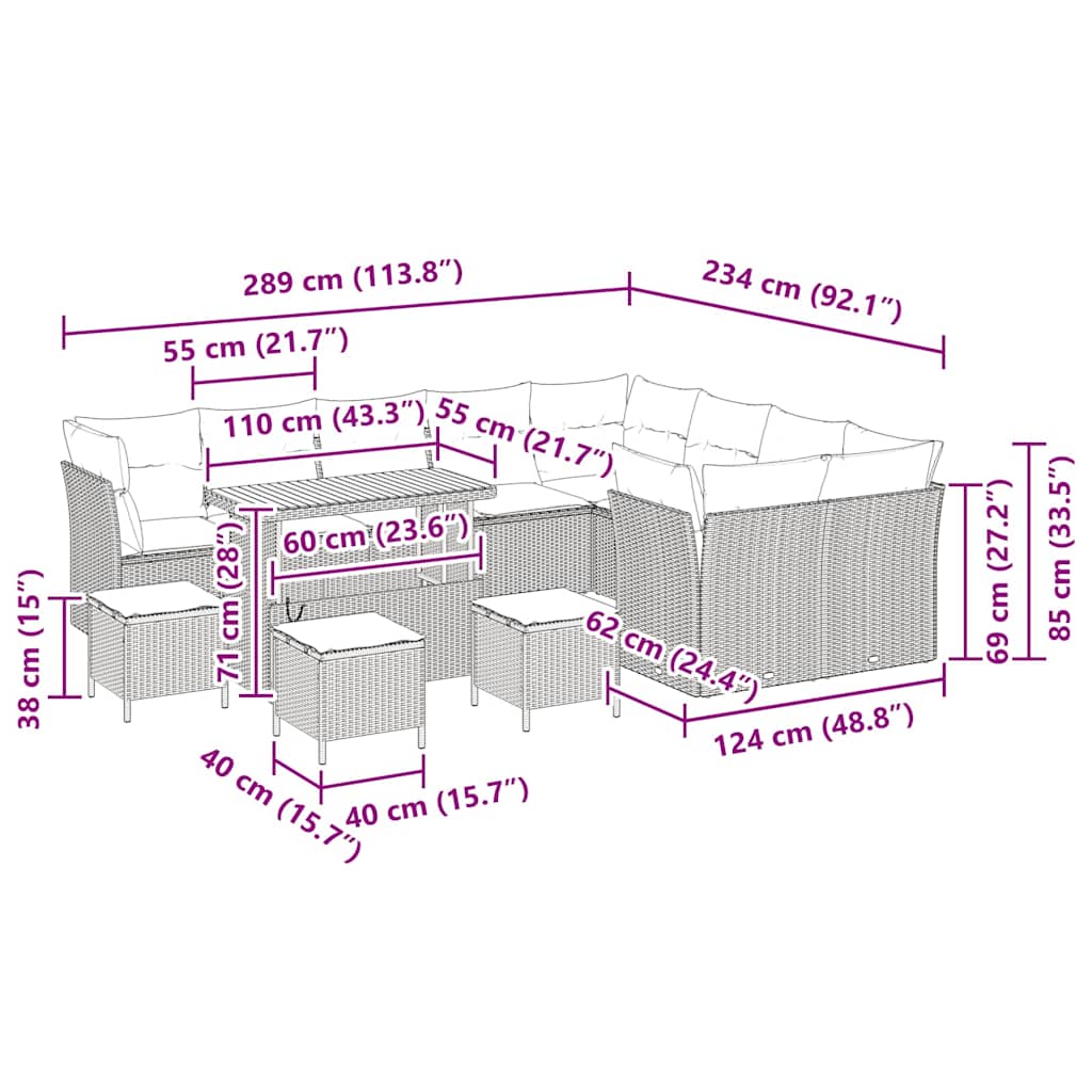 Gartensofa-set 13 pcs Grau Poly-Rattan